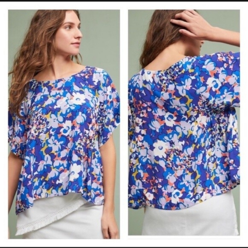 Anthropologie Maeve Milla Blue Floral Swing Blouse XS
